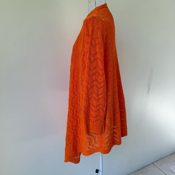 Chico’s Lily open front Cardigan Sweater Long Sleeve Orange open knit SZ 3/XL - Picture 4 of 9